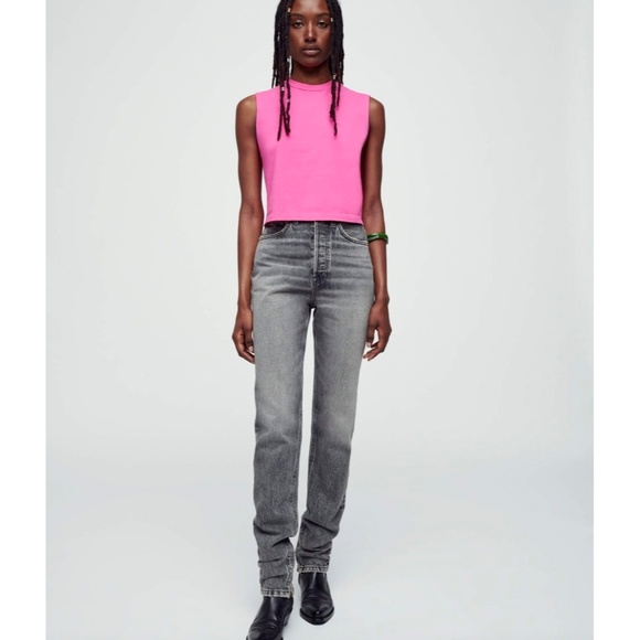 RE/DONE Super High Drain Pipe Jeans Womens Ankle Zip Tapered Midnight Ash Gray
